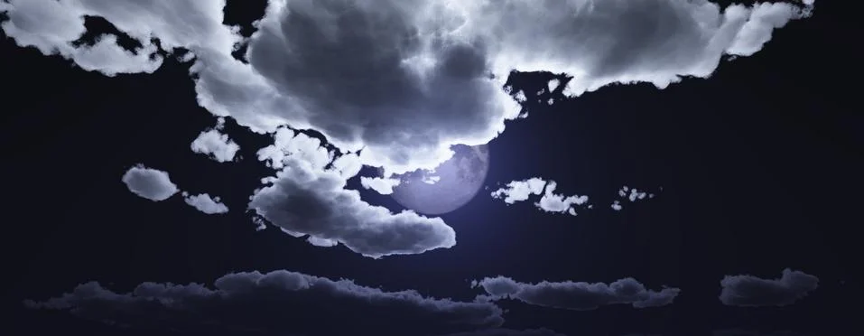 Full moon at night cloud sky, illustration Illustrazione stock