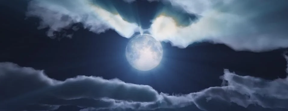 Full moon at night cloud sky, illustration Illustrazione stock