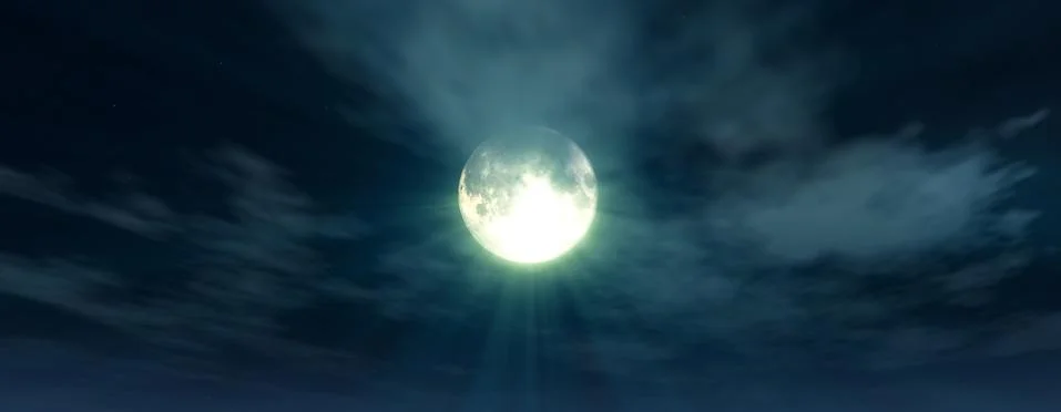 Full moon at night cloud sky, illustration Illustrazione stock