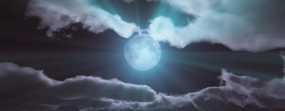 Full moon at night cloud sky, illustration Illustrazione stock