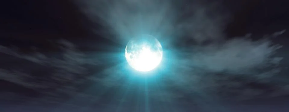 Full moon at night cloud sky, illustration Illustrazione stock