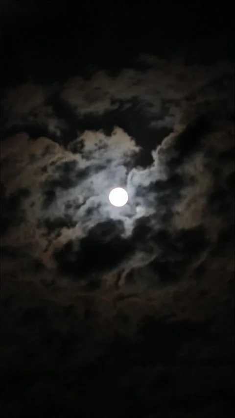 Full moon at night. Clouds move slowly across the moon. The sky is dark. Vertica Stock Footage 343699054