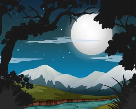 Full moon night in forest Ilustração Stock