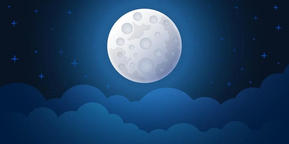 Full moon night icon in flat style. Lunar landscape vector illustration on .. Illustrazione stock