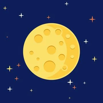 Full moon night icon in flat style. Lunar landscape vector illustration on .. Stock Illustration