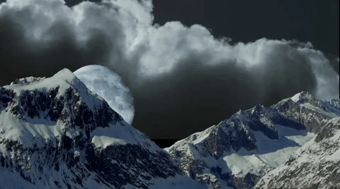 Full moon night. mountain panorama view. snow winter. time lapse Stock-Footage 64538314