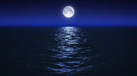 Full moon at night in the ocean. HD1080p, seamless loop. Stock Footage