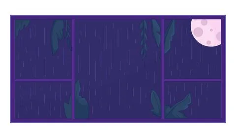 Full moon night raining window 2D linear cartoon object Illustrazione stock