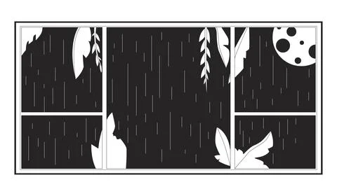 Full moon night raining window black and white 2D line cartoon object Illustrazione stock