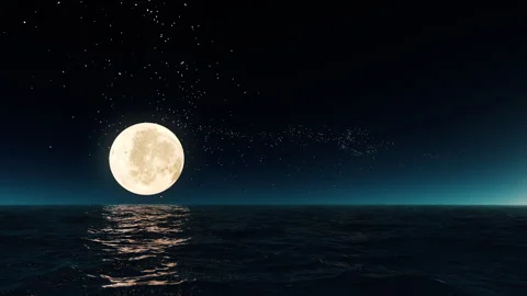The full moon at night is reflected in the water. Moonlight reflects brightly Video stock 245110467