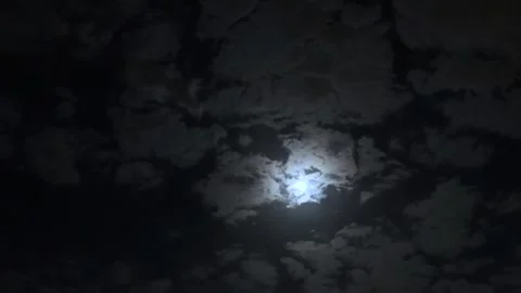 Full Moon Night Sky With Moving Clouds Time-Lapse, dark sky, bright moonlight Stock Footage 335957358
