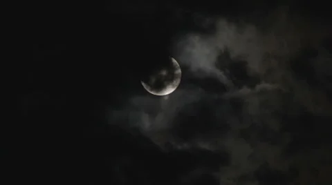 Full moon in the night sky over the trees and clouds Stock Footage 55743650