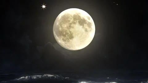 Full Moon in the Night Sky Over the sea with fog and particle Background Stock-Footage 322775848