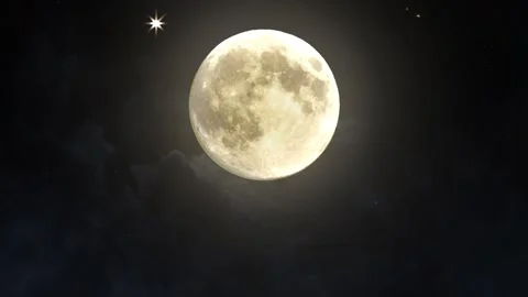 Full Moon in the night sky with some particle and fog Abstract Background Video stock 322775790