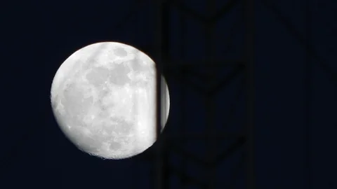 The full moon at night, timelapse passing behind an antenna communications mast Stock Footage 95699679