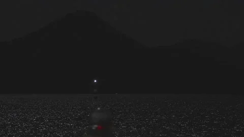 Full moon night view guide light marine signal and Ninoshima silhouette,4K 스톡 동영상 347597267