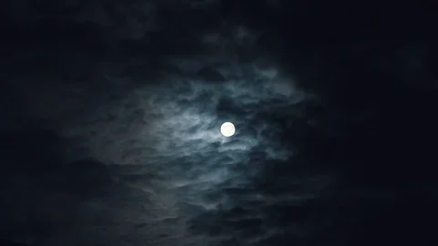 Full moon or supermoon in night blue sky with fast moving clouds Stock Footage 103393192