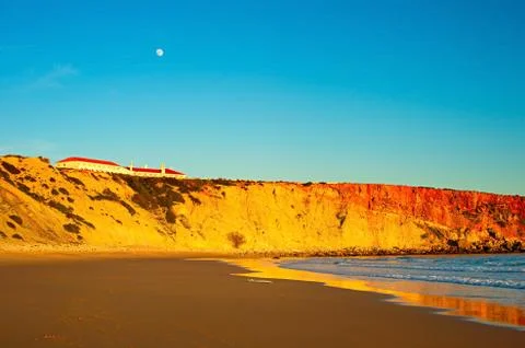 Full moon over the beach Stock Photos
