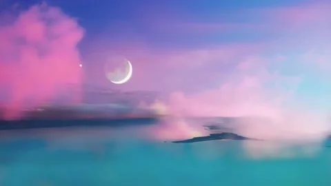 Full moon over blue ocean aerial background Stock Footage