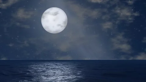 Full Moon Over Calm Ocean Night Sky Animation Loop Stock Footage 346569659