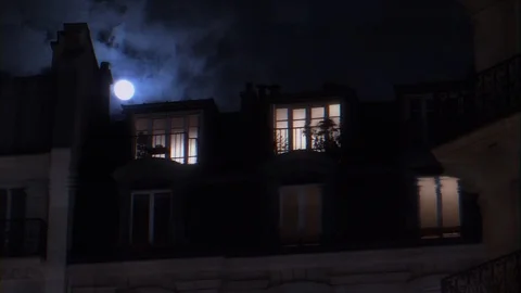 Full moon over Champs Elysees Paris France digital glitch Stock Footage 105815694