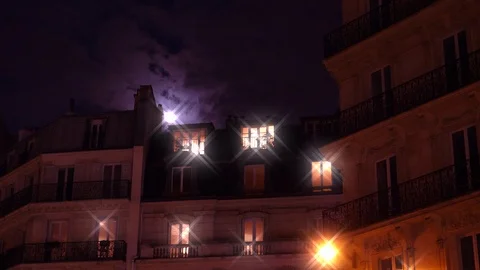 Full moon over Champs Elysees Paris France star filter light source Stock Footage 105816084
