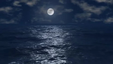 Full Moon Over Dark Ocean Waves at Night Loop 库存影片 343699188