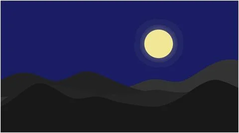 Full moon over dark silhouetted mountain range with mountains, silhouette Stock Illustration