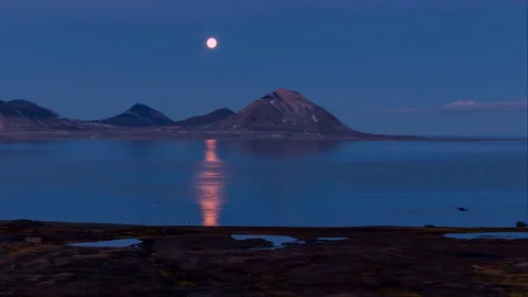 Full moon over fjord Video stock 178483377