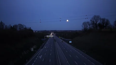 Full moon over highway in austria Stock Footage 127081407