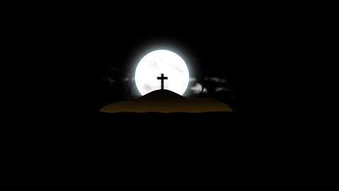 Full moon over a hill with a cross. Stock Footage 318466792