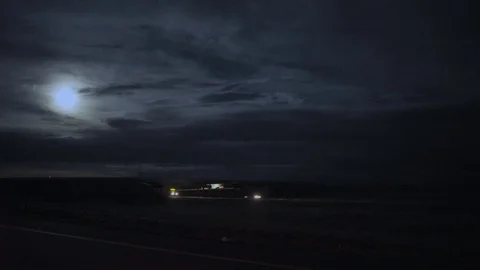 Full Moon Over Interstate Bridge at Night Stock Footage 86955637