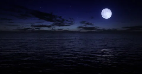 Full Moon Over Ocean Horizon after Sunset Stock Footage 329952022