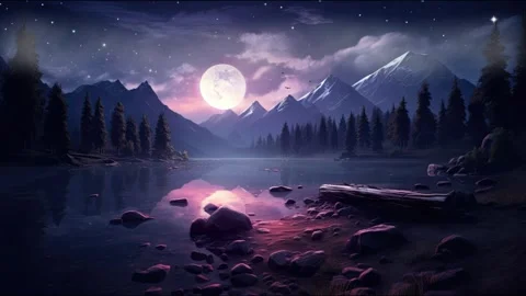 Full Moon over Tranquil Mountain Lake 库存影片 264761893