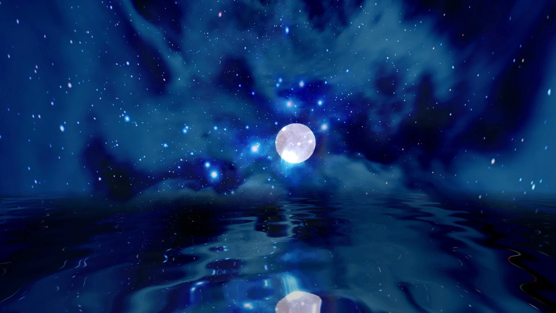 full moon stars water