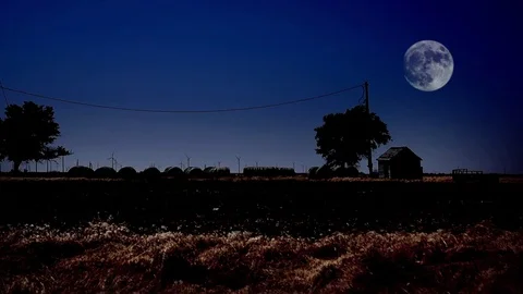 Full Moon Over Wind Farm Video stock 69749703