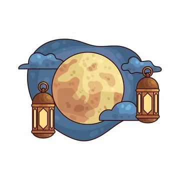 Full moon with Ramadan lanterns illustration Stock Illustration