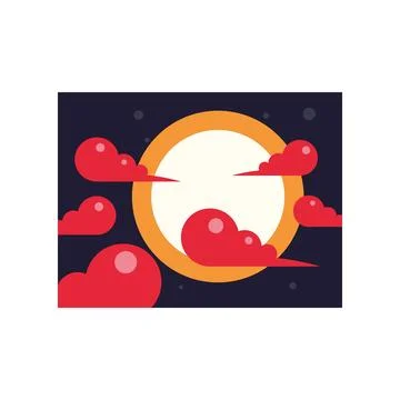 Full moon with red clouds in night sky Illustrazione stock