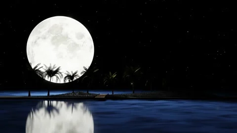 The full moon is reflected in the sea. Stock Footage 162073633