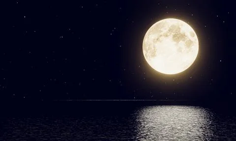 Full moon Reflected on the surface of the sea or ocean. The night of the 15.. Illustrazione stock