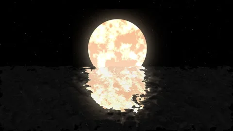 Full Moon Reflected on Water Surface – Full Frame Night Sky Stock Footage 309979707
