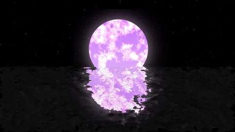 Full Moon Reflected on Water Surface – Full Frame Night Sky with Moonlight Stockbeeldmateriaal 309979903