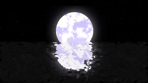 Full Moon Reflected on Water Surface – Full Frame Night Sky with Moonlight Stockbeeldmateriaal 309982281