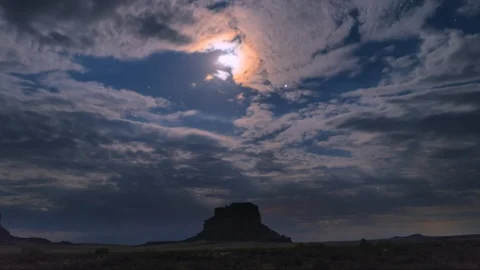 Full moon rise over Chaco Canyon Mountain Stock Footage 131344878