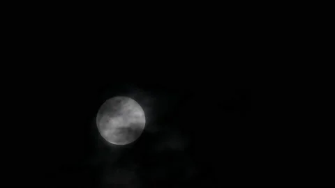 Full Moon Rise Rising In The Cloudy Misty Sky At Night Stock Footage 146491007