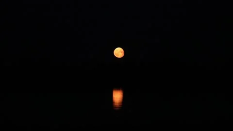 The full moon rises over the horizon. the reflection of the moon in the water Stock Footage 135564346