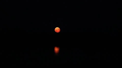The full moon rises over the horizon. the reflection of the moon in the water Stock Footage 135564405