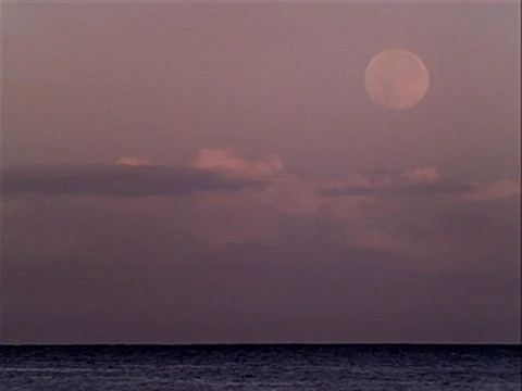 Full Moon Rises over Ocean 400x300 Stock Footage 532017