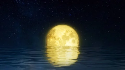 The full moon rises from the ripples in the water Stock Footage 237018332
