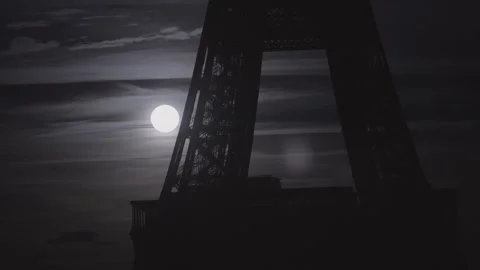 Full Moon Rising Behind Eiffel Tower Base Stock Footage 340546490